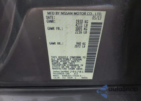 2013 Nissan Altima 2.5 S from USA, damaged, VIN 1N4AL3AP9DC295781